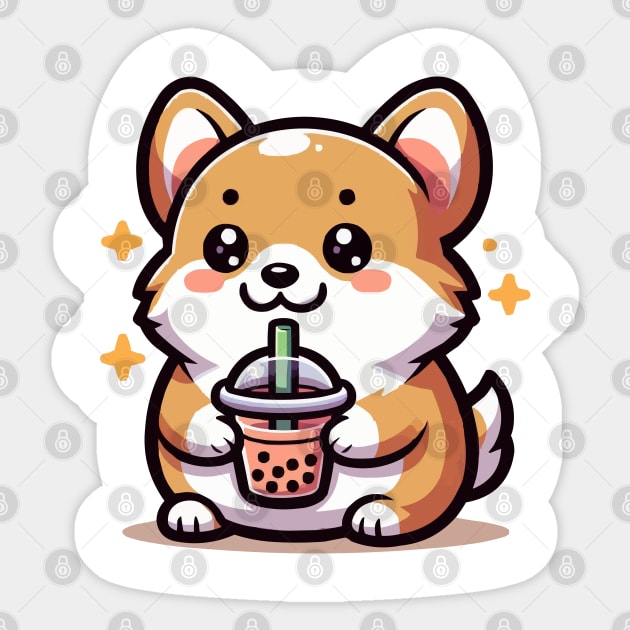 cute corgi loves boba Sticker by fikriamrullah